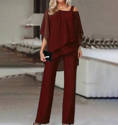 WOLFF Women's Elegant Cold Shoulder Two-Piece Set (One Set)