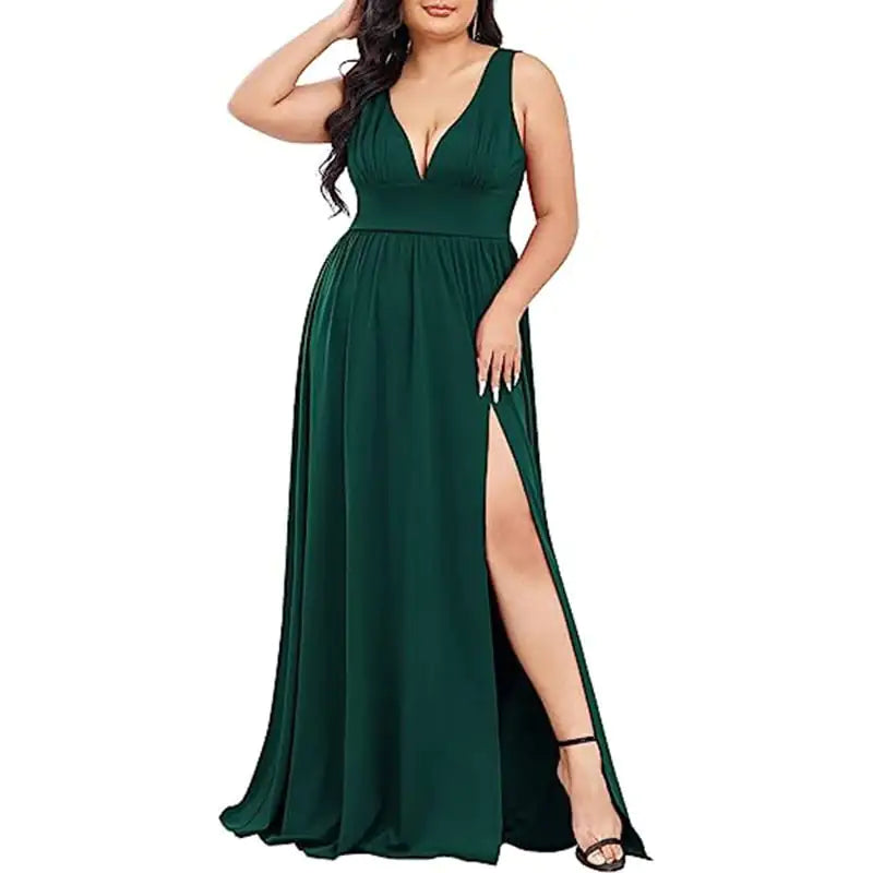 Deep V-neck Sleeveless Swing Dress