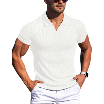 Men's Slim Fit Short Sleeve Polo Shirt with Stripes