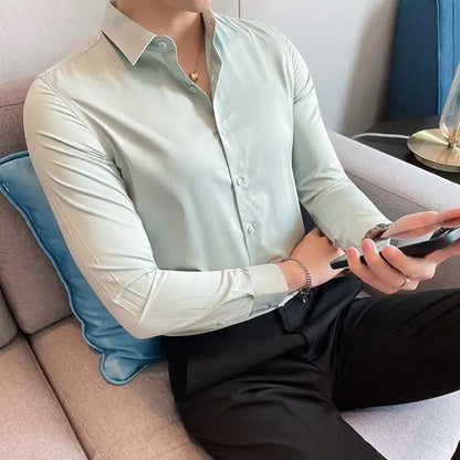 10-Color Slim Fit Long Sleeve Dress Shirt for Men