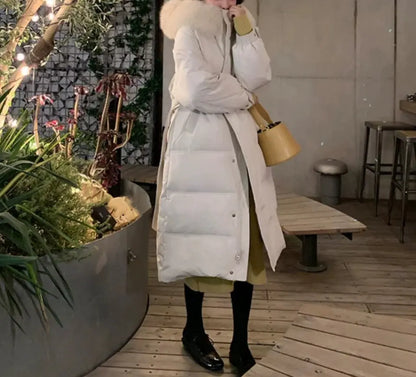 Women's Mid-Length Down Jacket with Over-the-Knee Fur Collar – Gratis Wereldwijde Verzending