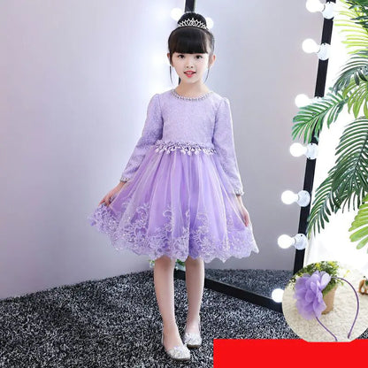 Long Sleeve Lace Princess Dress for Kids (Flower Girl) 110cm to 150cm