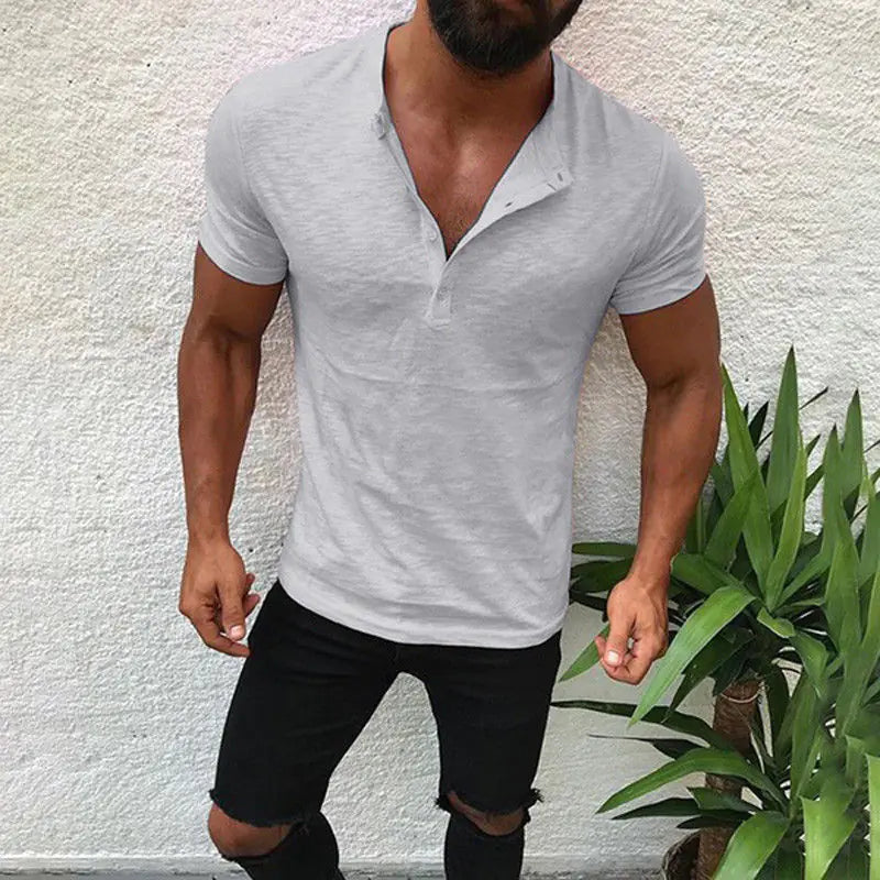 Button-Up Solid Color T-Shirt sizes from S to XXL