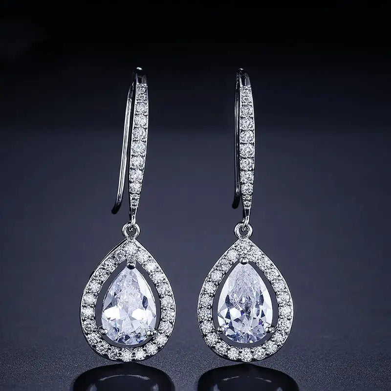 Micro-inlaid AAA Zircon Drop-shaped Ear Hooks