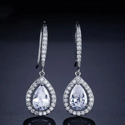 Micro-inlaid AAA Zircon Drop-shaped Ear Hooks