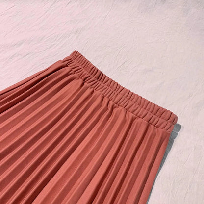 High Waist Midi Pleated A-Line Skirt
