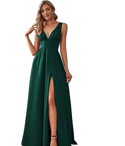 Deep V-neck Sleeveless Swing Dress