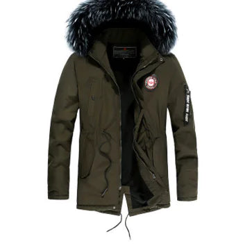 Men's Thick Long Cotton Jacket with Fur Collar
