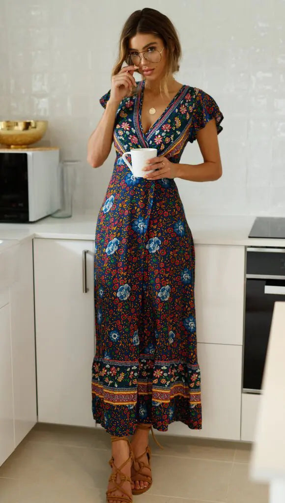 Printed Long Dress - Sexy Floral Maxi Dress S to XXXL
