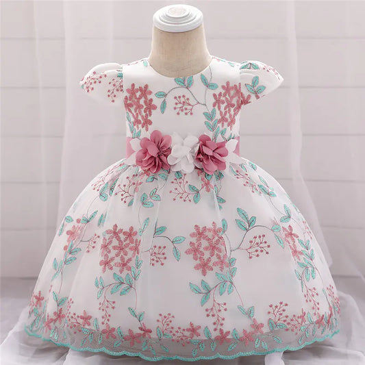 Embroidered Cotton Princess Dress with Bowknot 1 to 3 years.