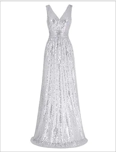 V-Neck Slimming Long Sequin Evening Dress