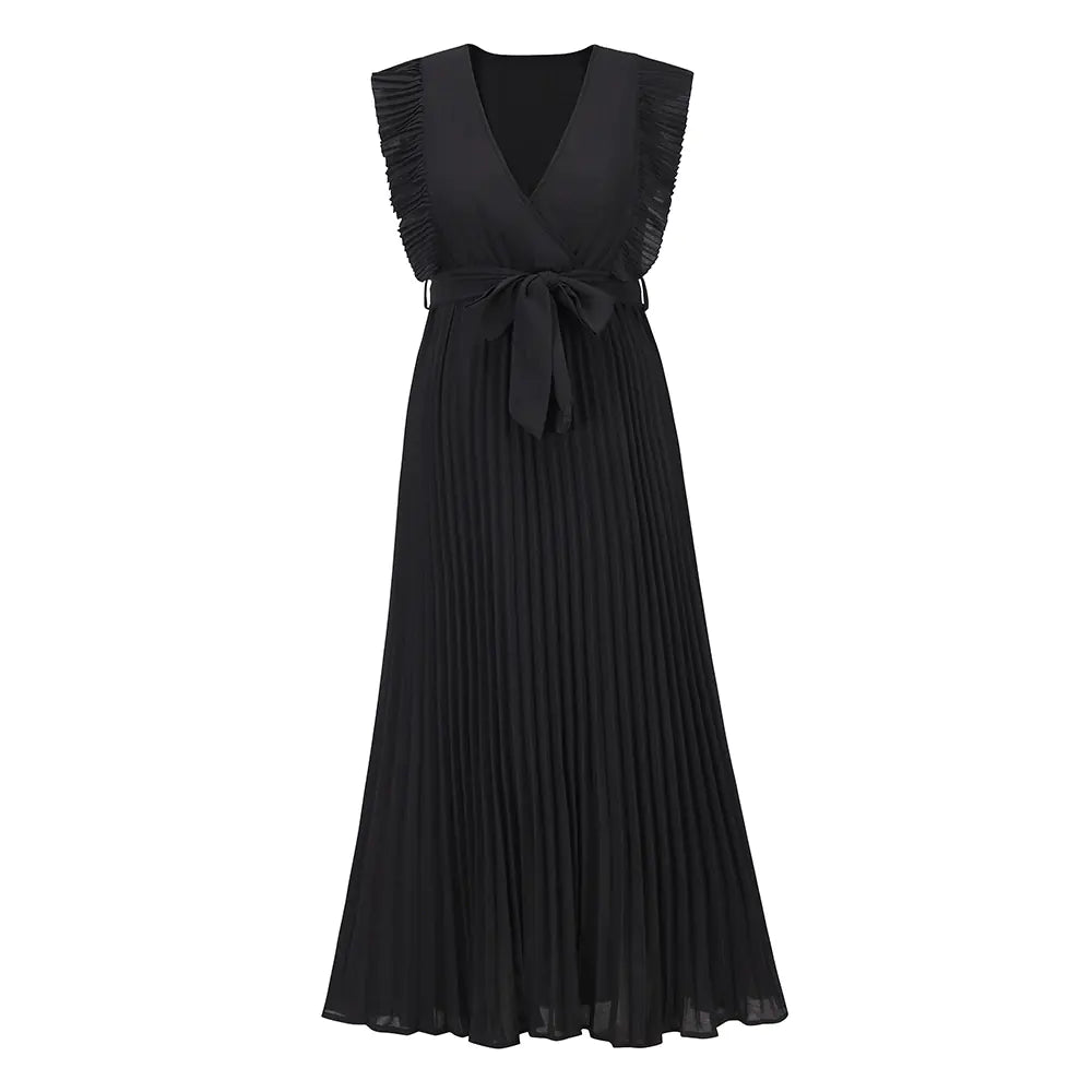 Elegant Slim Draped Pleated Summer Chiffon Dress Available in sizes from S to XXL