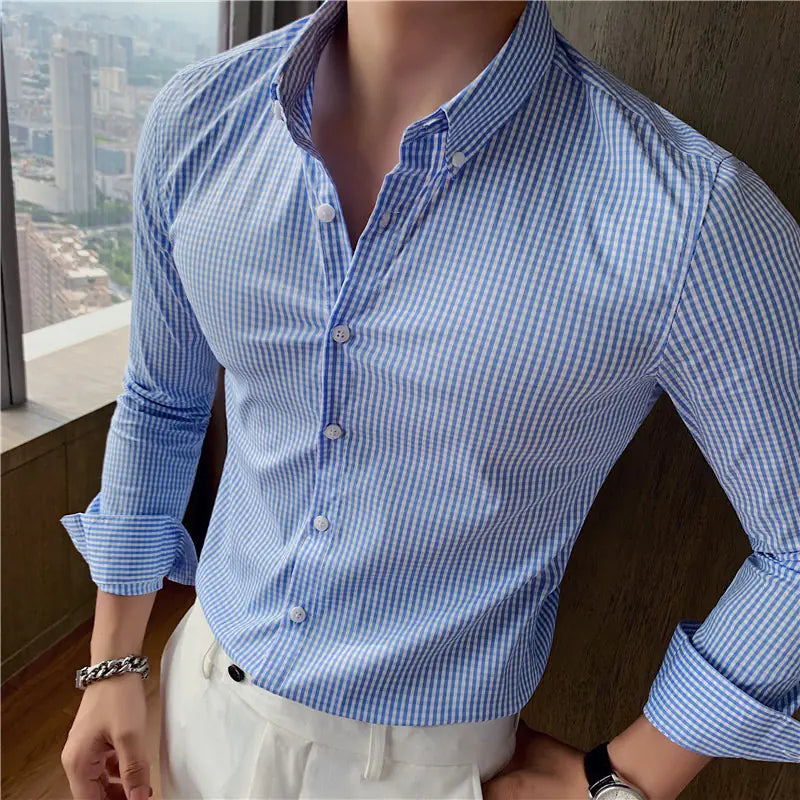 2022 Men's Stylish Slim Fit Checkered Dress Shirt  sizes ranging from M to 4XL