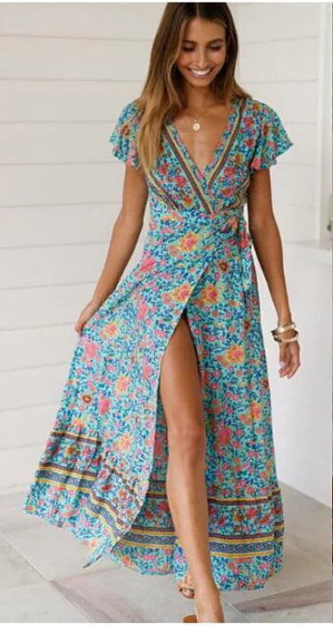 Printed Long Dress - Sexy Floral Maxi Dress S to XXXL