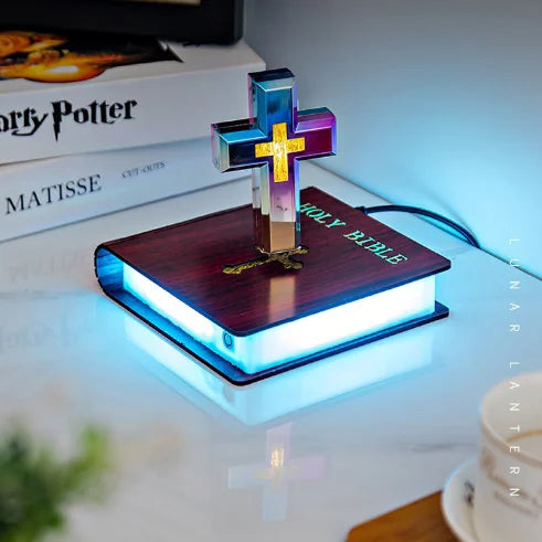 Handmade Levitating Cross with Colorful Light Base (Set)