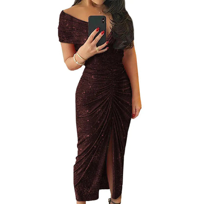 2020 New V-Neck Sequin Evening Dress with Shoulder Cutouts