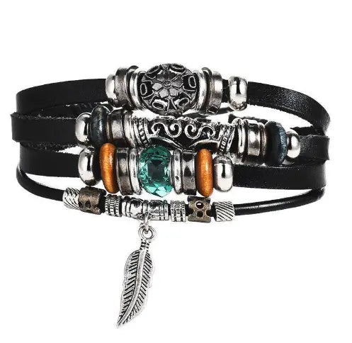 Boho Multilayer Leather Bracelets with Fish Charm Set
