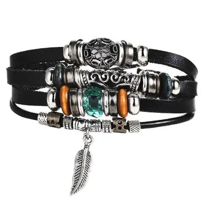 Boho Multilayer Leather Bracelets with Fish Charm Set