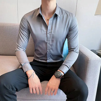 10-Color Slim Fit Long Sleeve Dress Shirt for Men