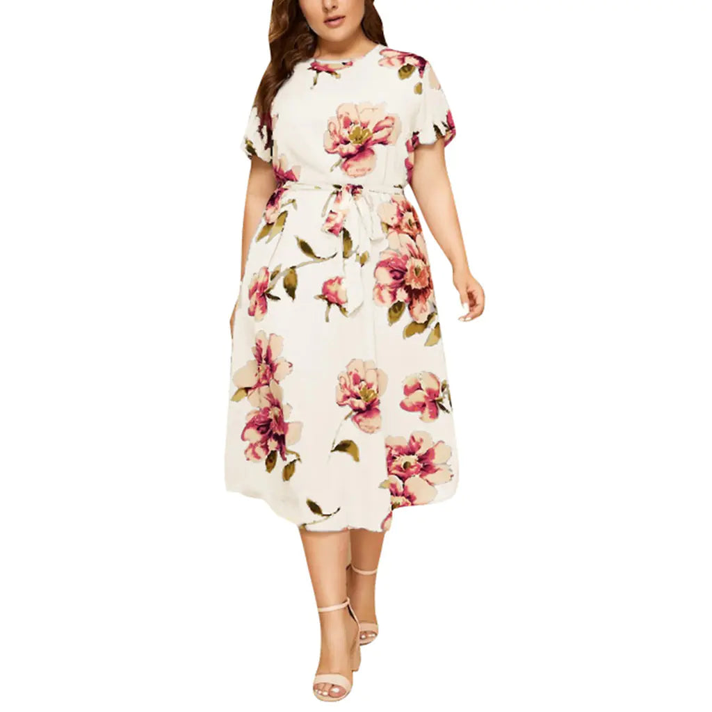 Plus Size Women's Boho Vintage Flower Maxi Dress