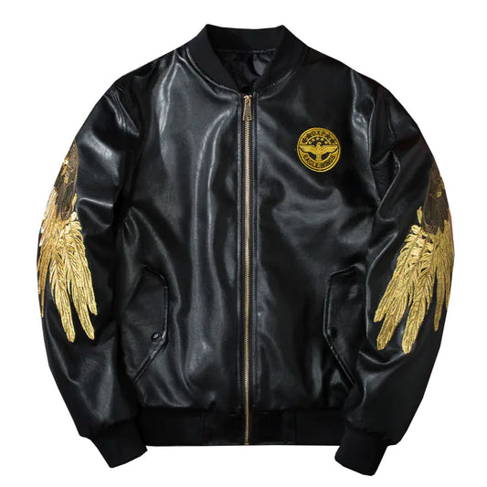 Embroidered Wing Baseball Jacket - Pilot Style
