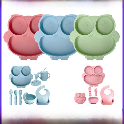 Silicone Baby Tableware Set with Suction Bowl and Owl