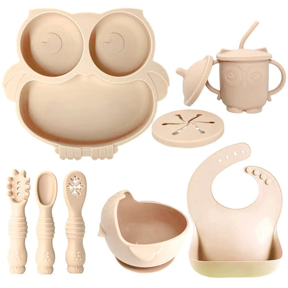 Silicone Baby Tableware Set with Suction Bowl and Owl