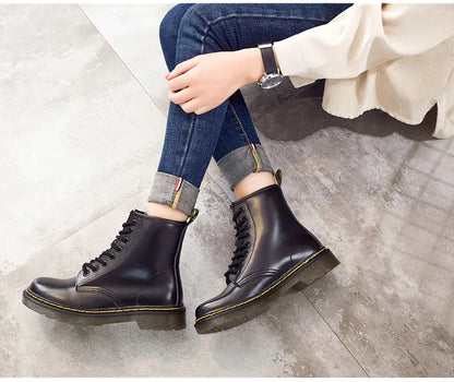 Women's British Style Chunky Heel Martin Boots