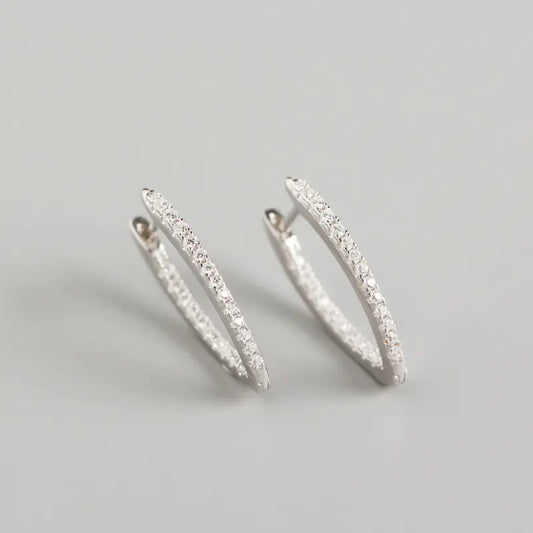 Geometrische S925 Zilveren Grote Hoepel Oorbellen met Diamanten – Statement Luxe
