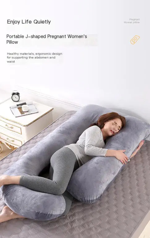 J-shaped pregnancy pillow with crystal velvet cover