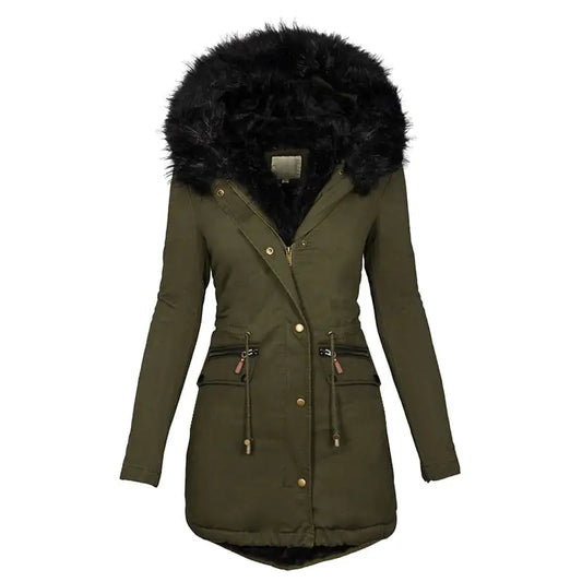 Warme Damesjas met Capuchon & Bontkraag – Stijlvol & Comfortabel