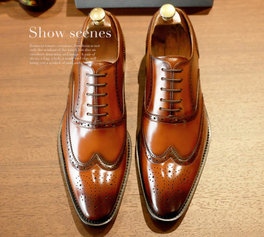 Men's Pointed Toe Leather Shoes - Korean British Style