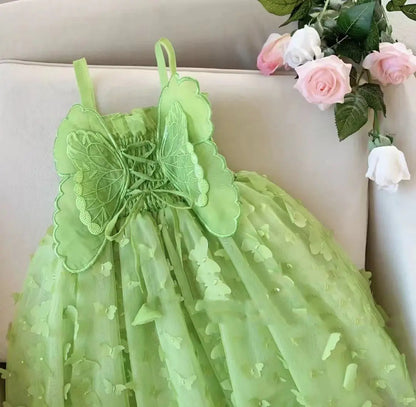Children's Green Butterfly Mesh Skirt Dress