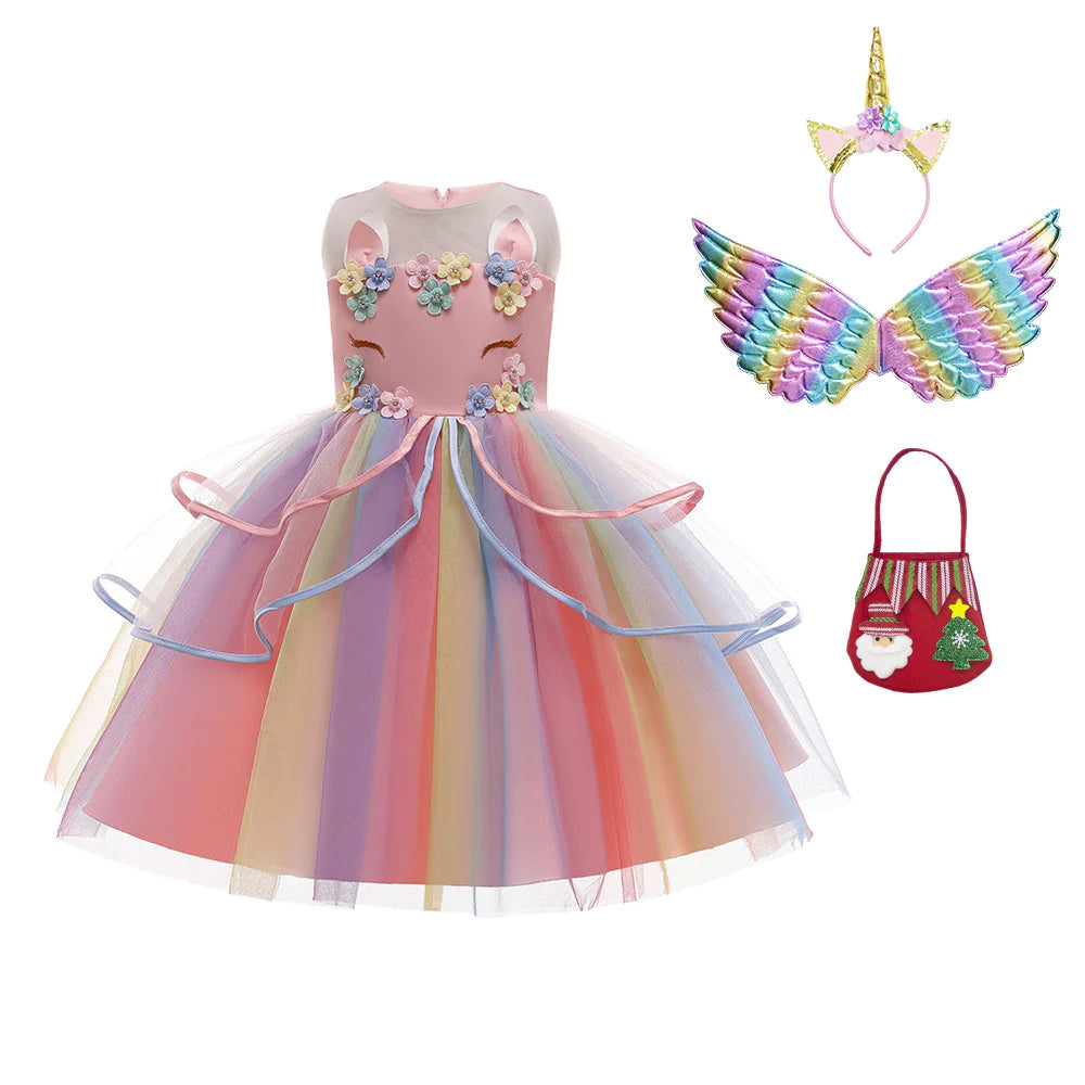 Fluffy Yarn Flower Girl Princess Dress for Kids from 90cm to 160cm