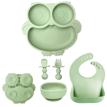 Silicone Baby Tableware Set with Suction Bowl and Owl