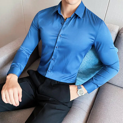 10-Color Slim Fit Long Sleeve Dress Shirt for Men