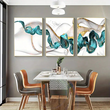 3pcs Abstract Blue Ribbon Canvas Art for Home Decor  living room, bedroom, or study,
