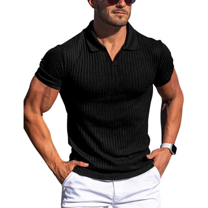 Men's Slim Fit Short Sleeve Polo Shirt with Stripes