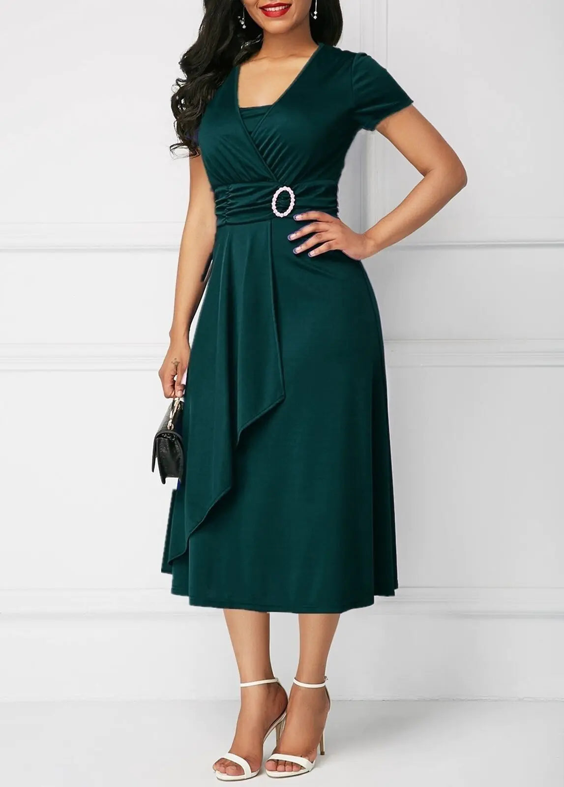 Summer Asymmetrical V-Neck High-Waist Dress