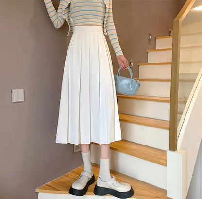 Mid-Length High Waist A-Line Umbrella Skirt