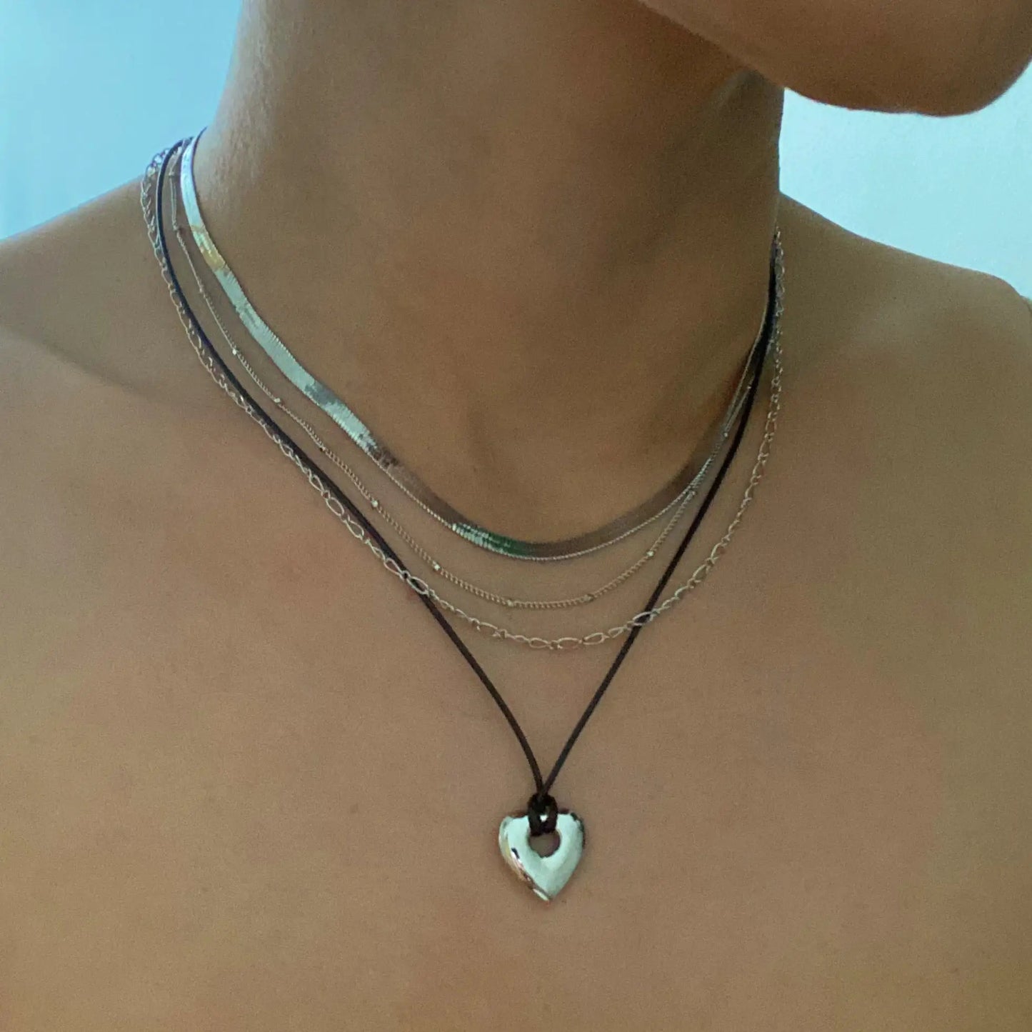 Perfectly Layered Heart & Chain Necklace – 4-Lagen Boho Chic