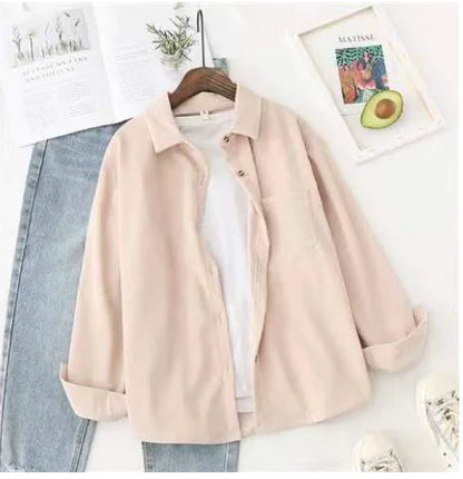 Solid Color White Button-Up Shirt for Women