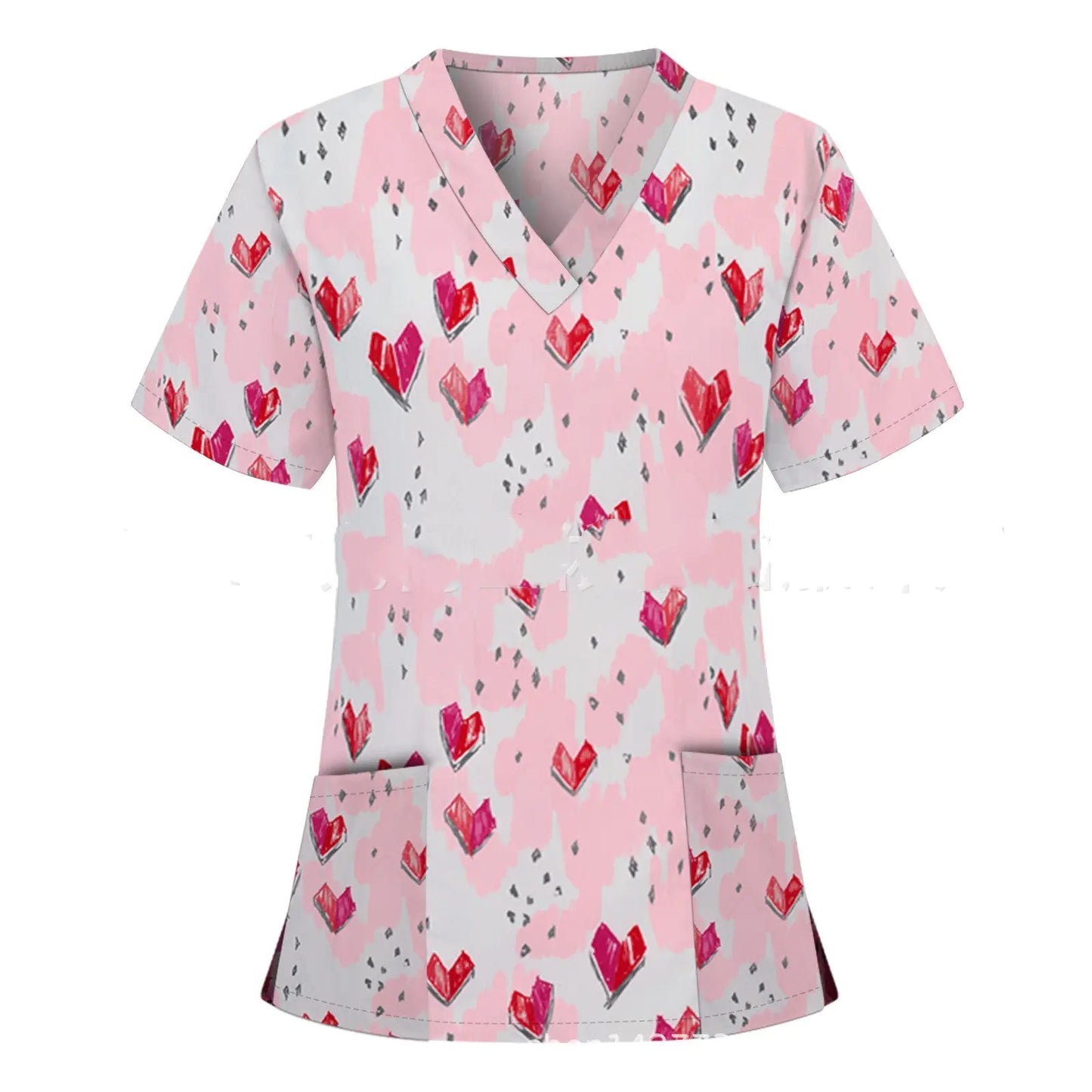 Nurse Uniform Pocket V-Neck Short-Sleeved T-Shirt - FkriTigrinya