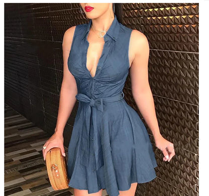 Blue Sleeveless Dress, Casual Tank Dress