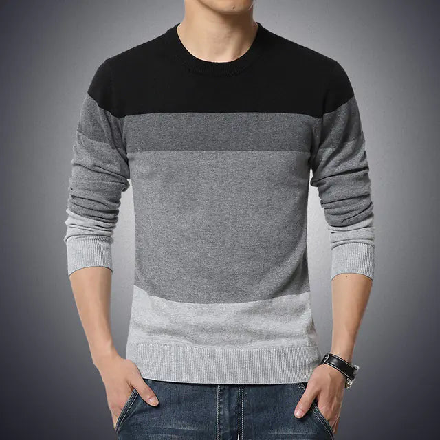 Men's Striped O-neck Slim Fit Knitted Sweater (M-4XL)
