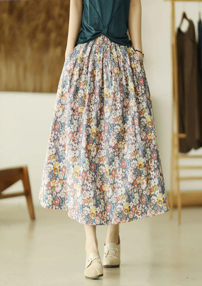 High Waist Retro Floral A-Line Loose Skirt