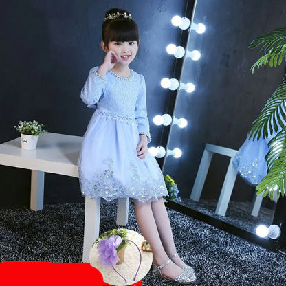 Long Sleeve Lace Princess Dress for Kids (Flower Girl) 110cm to 150cm