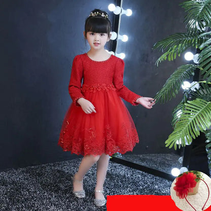 Long Sleeve Lace Princess Dress for Kids (Flower Girl) 110cm to 150cm