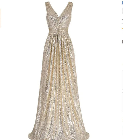 V-neck Slimming Long Sequin Evening Dress