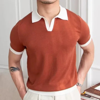 Men's Summer Red Polo Neck Slim Fit Short Sleeve Shirt
